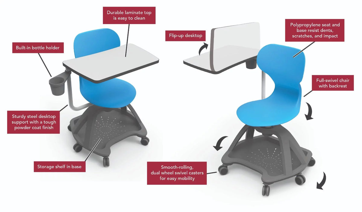 Multicolor Mobile Chair with Laptop Arm and Storage E9788