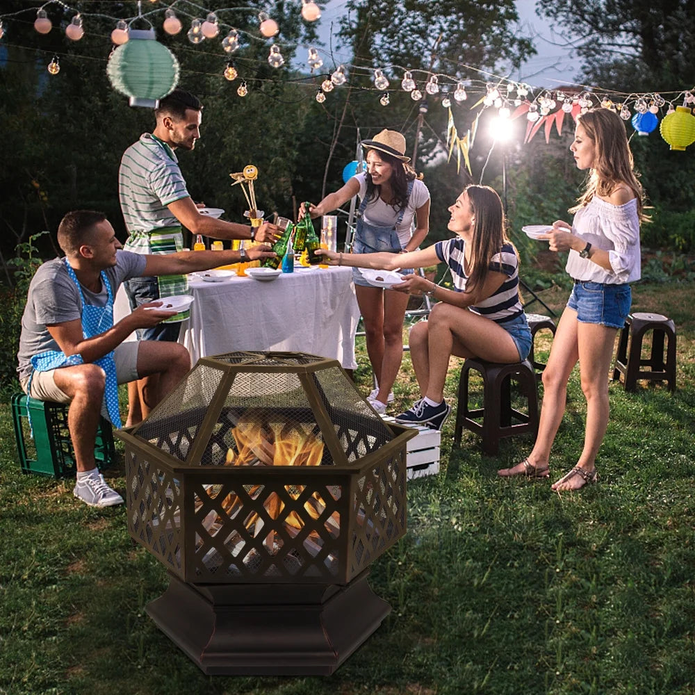 22 inch Steel Fire Pit with Flame-Retardant Mesh Lid M540