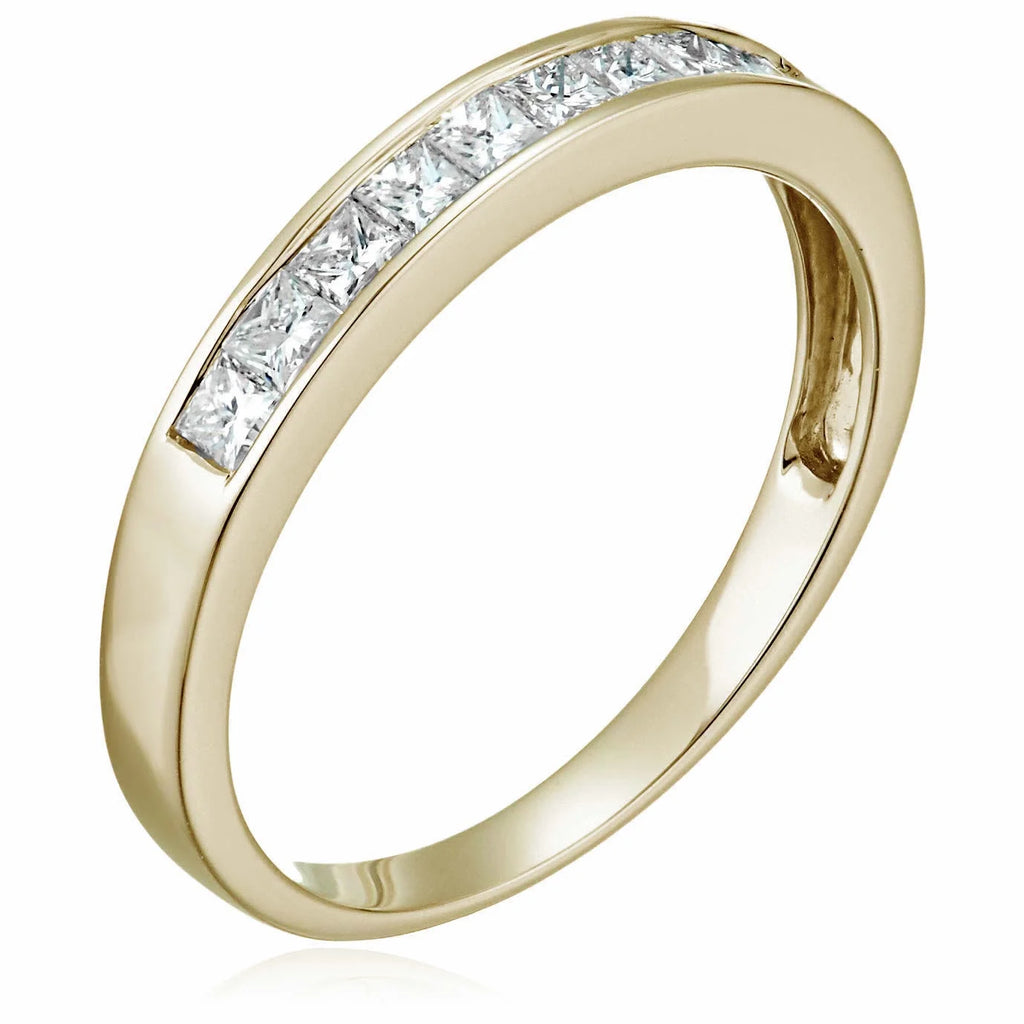 14K Yellow Gold Princess Cut Diamond Wedding Band Size 9 E3971