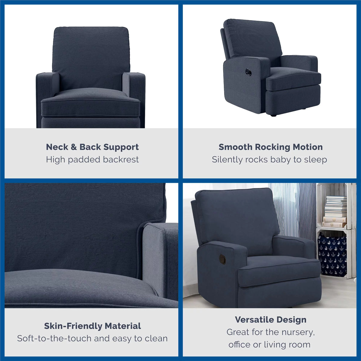 Navy Chenille Rocker Recliner Chair Q64811