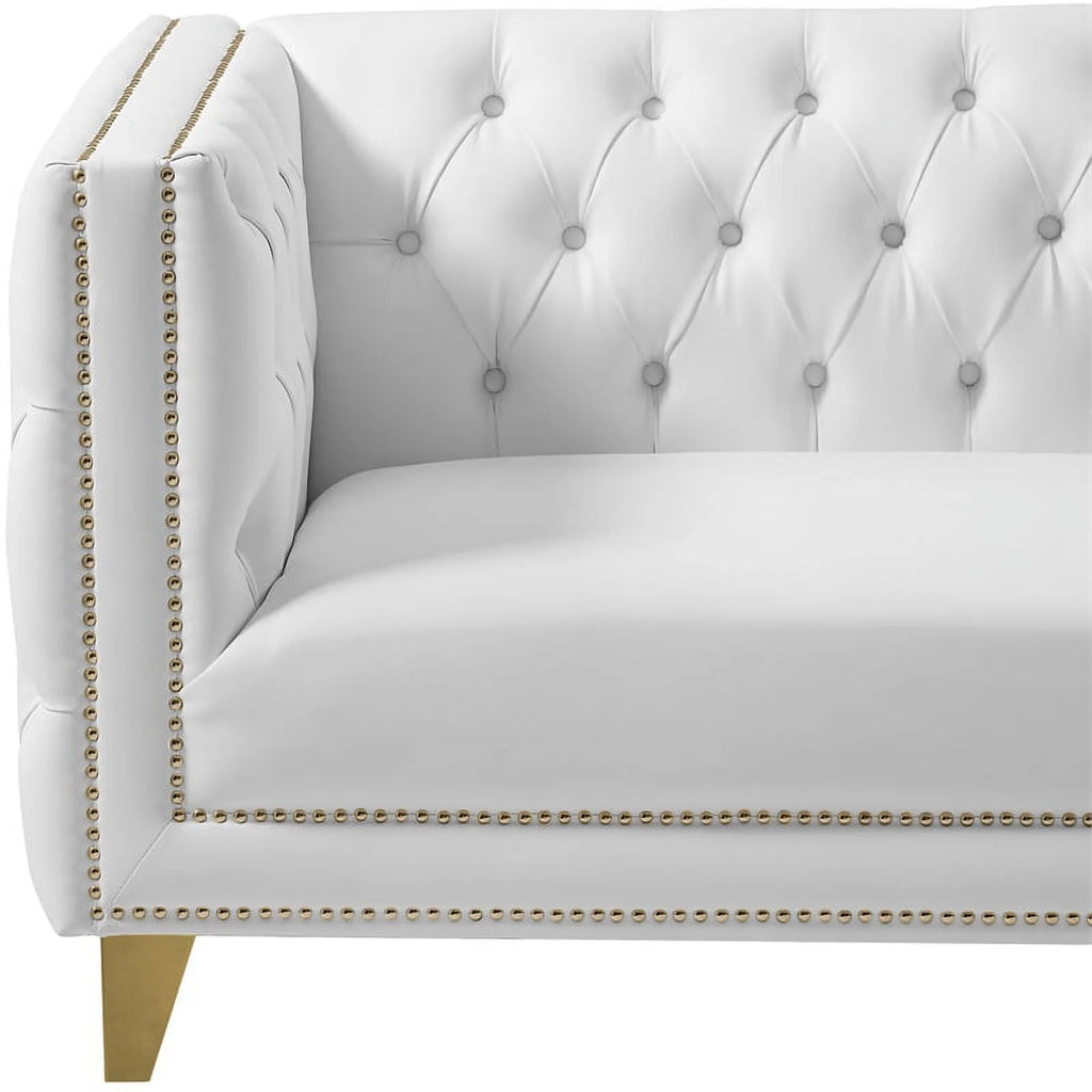 White Faux Leather and Iron Sofa G2625