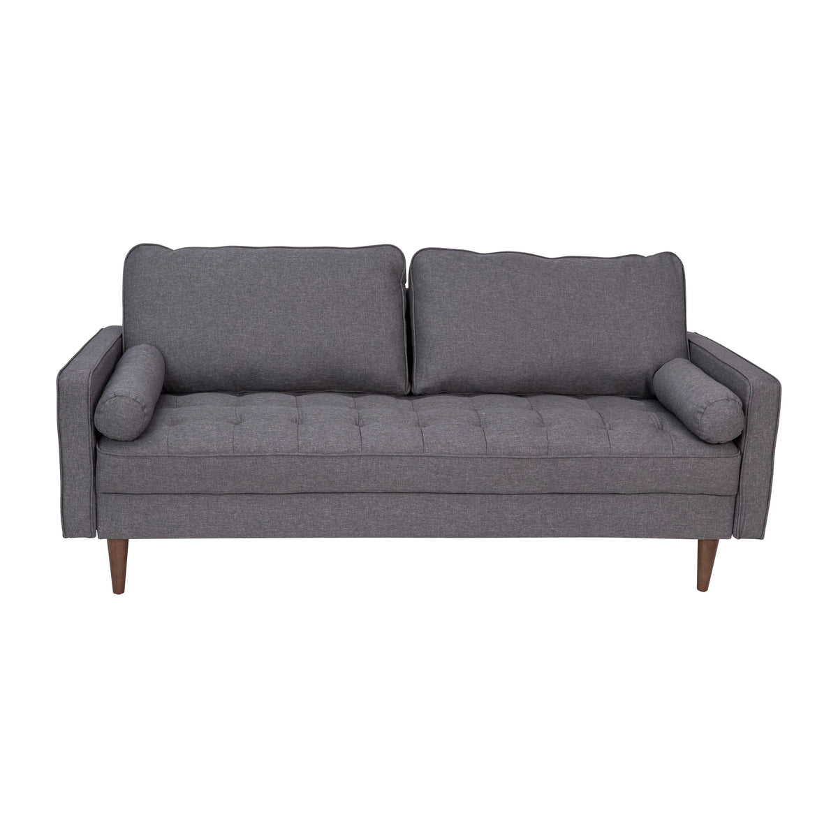 Dark Gray Tufted Faux Linen Sofa with Solid Wood Legs U994