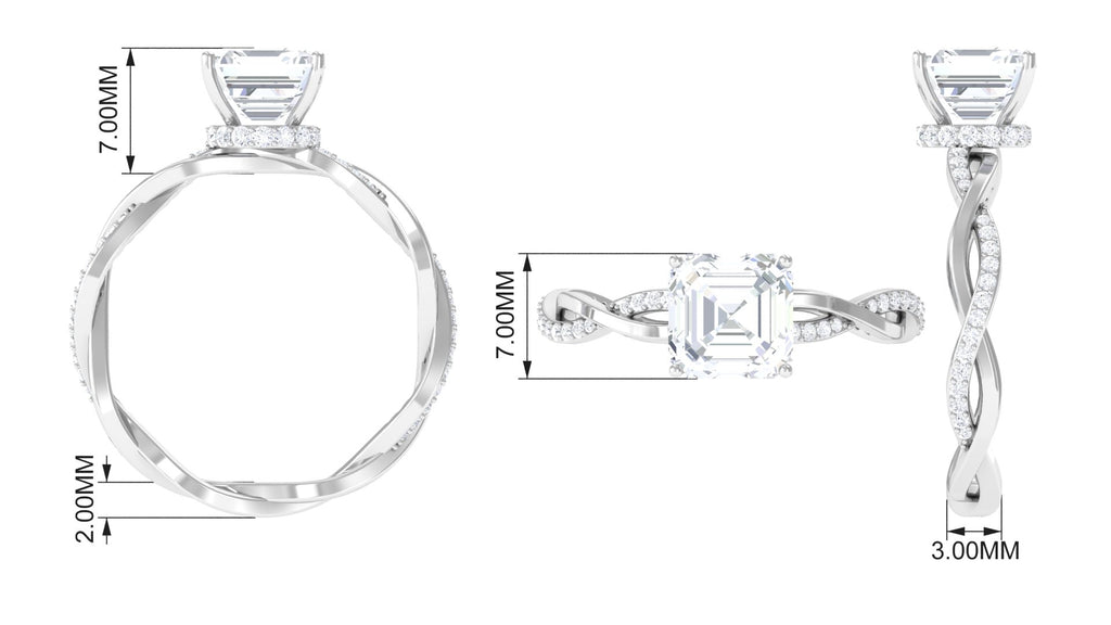 Asscher Cut Moissanite Solitaire Ring, 8 mm, 10K White Gold, US 3.00 R93946