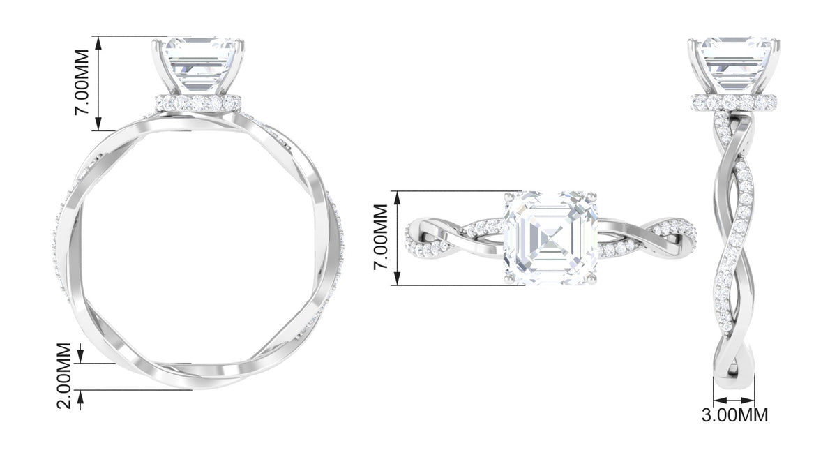 Asscher Cut Moissanite Solitaire Ring, 8 mm, 10K White Gold, US 3.00 R93946