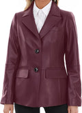 Lambskin Leather Jacket Women Long Sleeve Button Front F42238