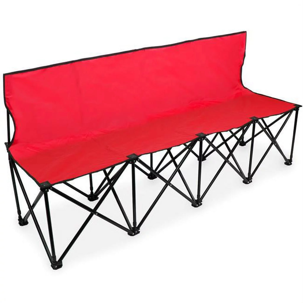 Portable Folding 4 Seat Bench with Back, Red V7241