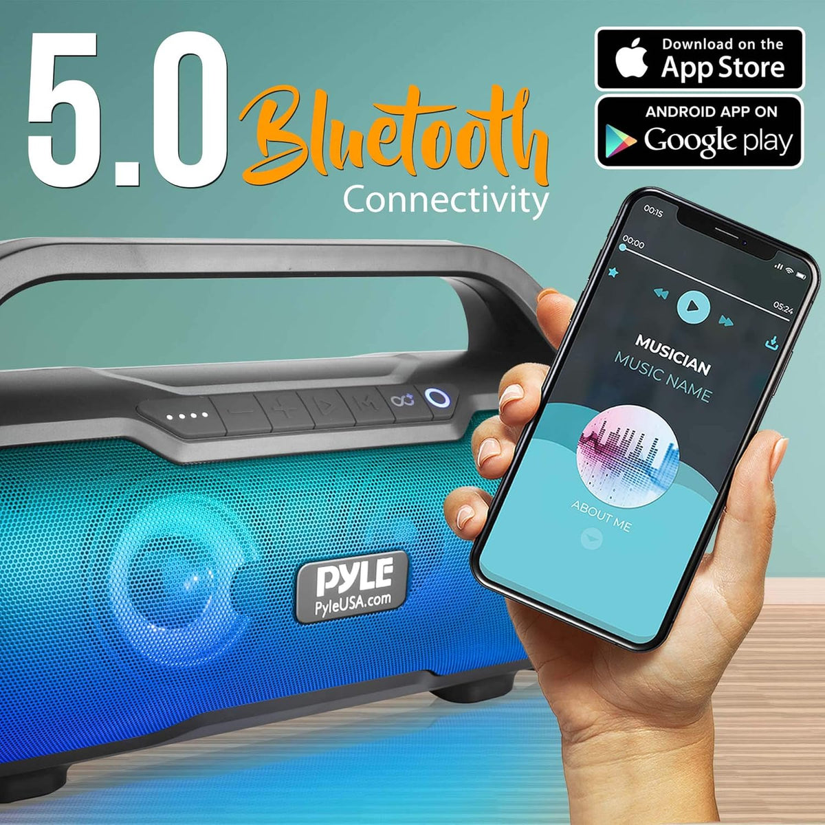 500W 2.0CH Portable Bluetooth Boombox Speaker with AUX Input, USB, SD, FM Radio, 3" Subwoofer, Voice Control, Pack of 2 Z497612