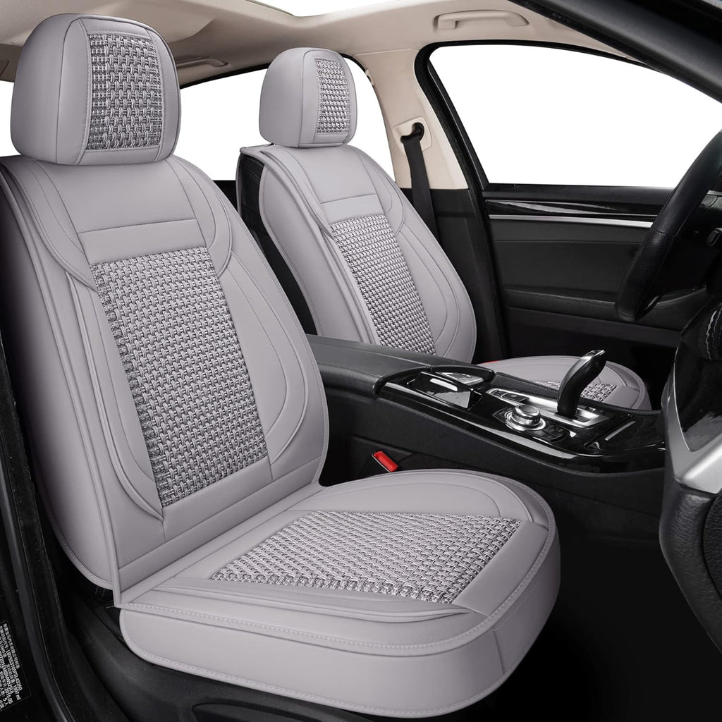 Leather Faux Leather Car Seat Covers, 2 PCS Front Seat, Ice Beige P235378