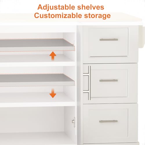 White Rolling Kitchen Island with Storage V541