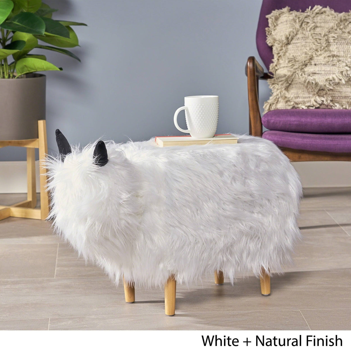 Black Furry Yak Ottoman Y687848