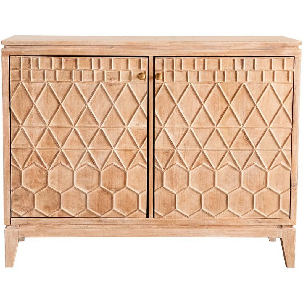 White Distressed 2-door Geometric Accent Cabinet F4708