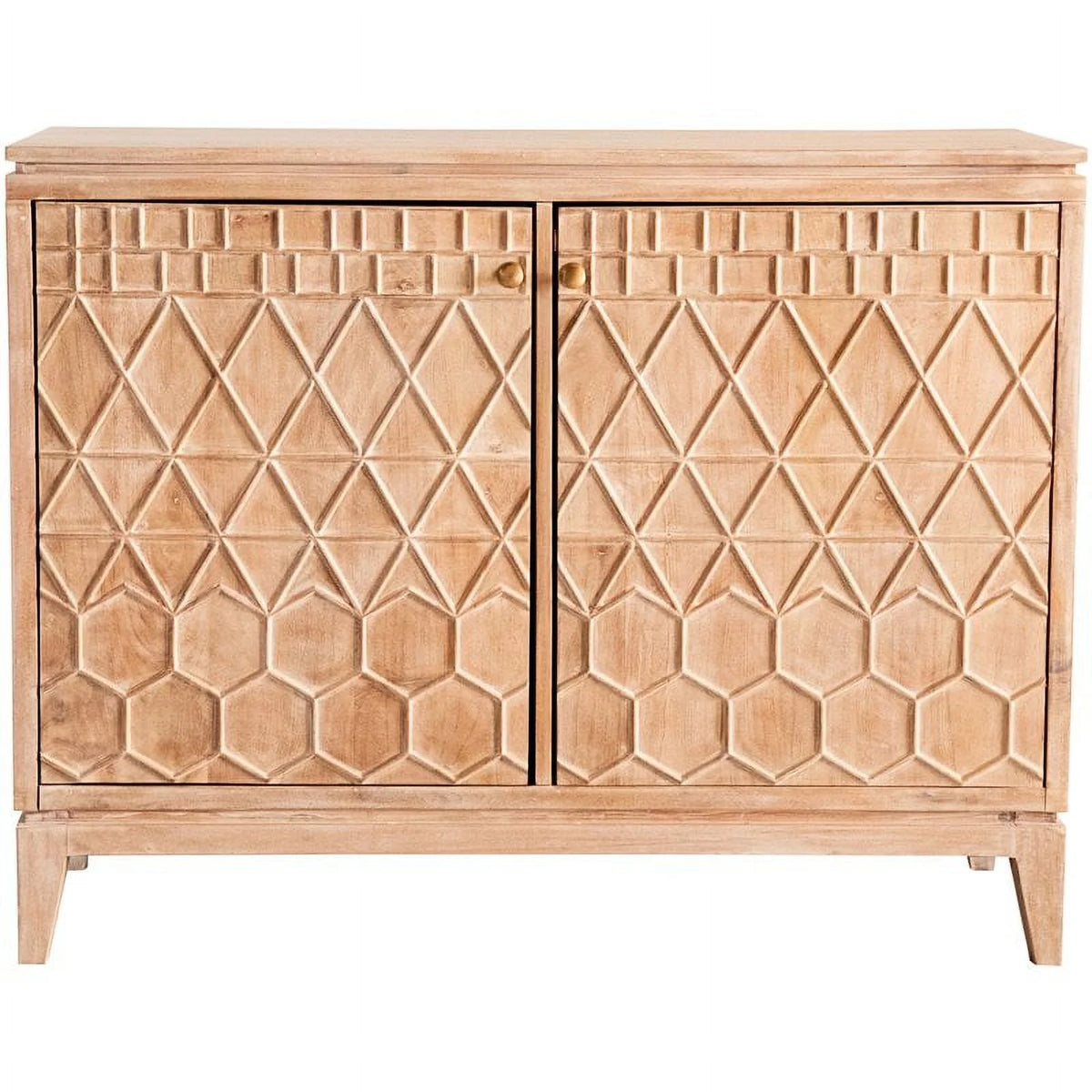 White Distressed 2-door Geometric Accent Cabinet F4708