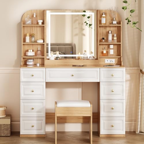 42" Black Makeup Vanity Desk with Mirror and Lights P10025