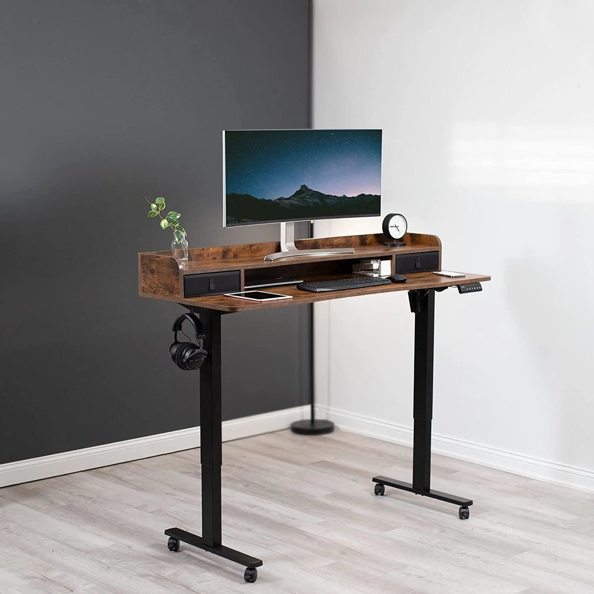 Height Adjustable 60 X 24 Inch Standing Desk with Storage Drawers P997733