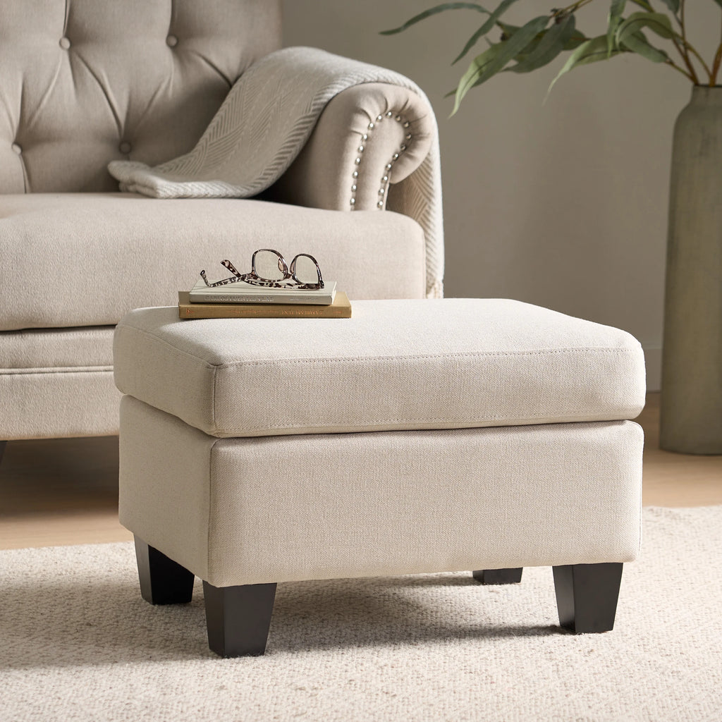 Rectangular Linen Fabric Ottoman V494303