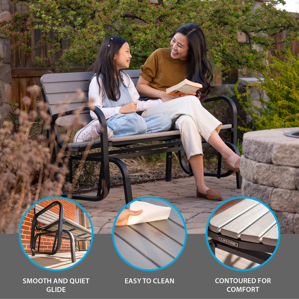 Polyethylene Outdoor Glider Bench Gray C6436