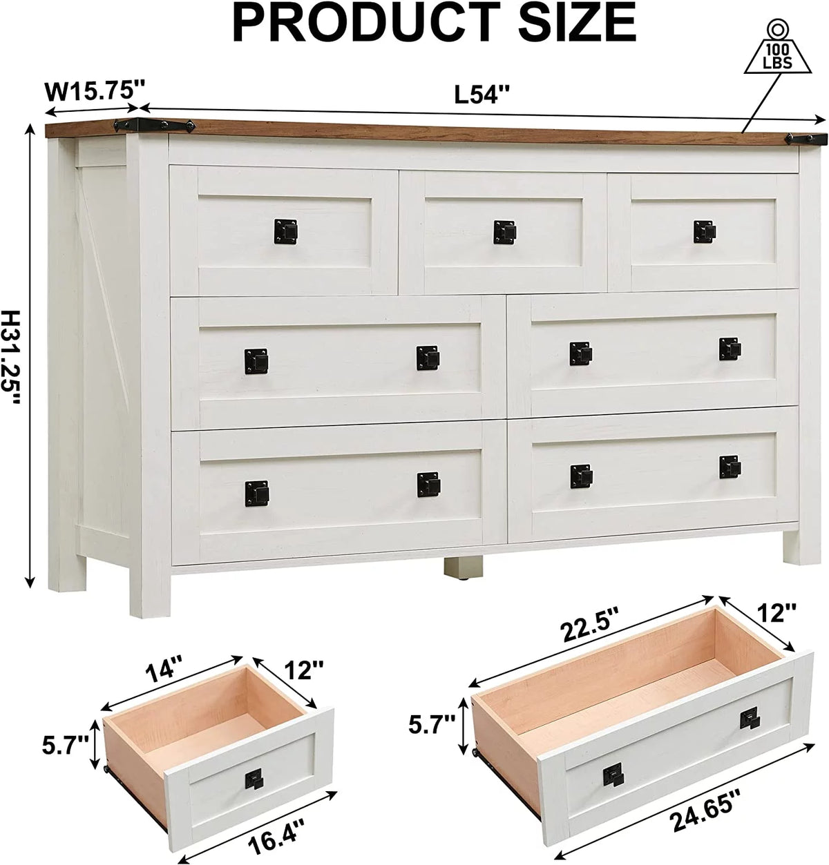 Light Rustic Oak 7 Drawer Dresser Storage Cabinet K29519