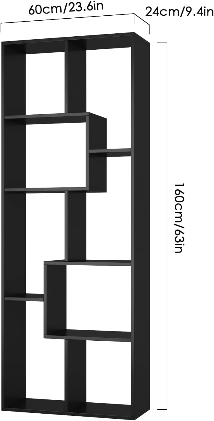 Black 8 Tier Bookcase Bookshelf TV Stand I3680