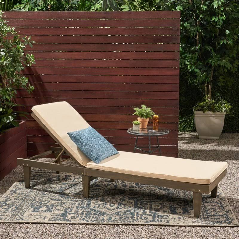 Gray and Cream Acacia Wood Chaise Lounge S159