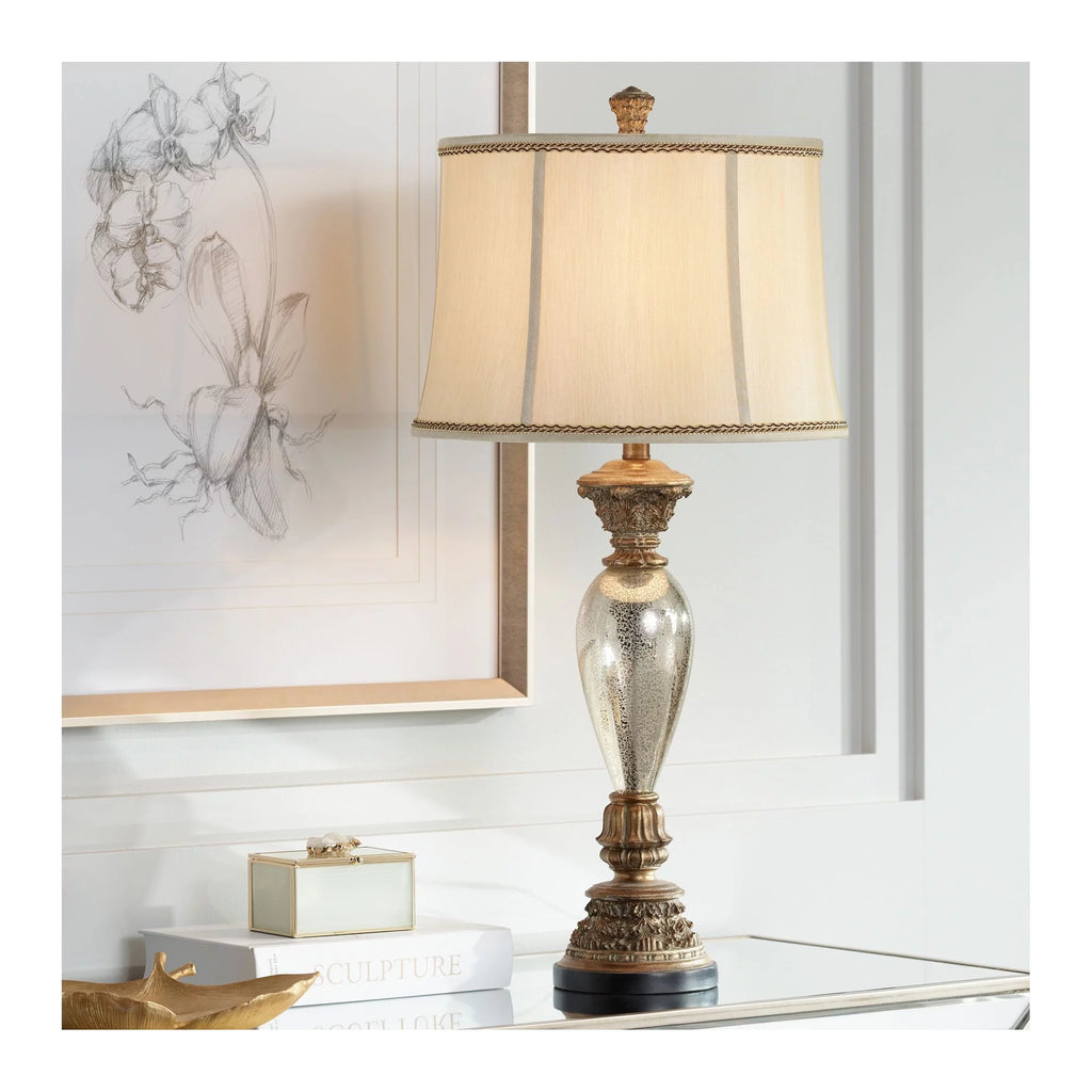 32 1/2" Tall Traditional End Table Lamp Gold Silver Mercury Glass F771