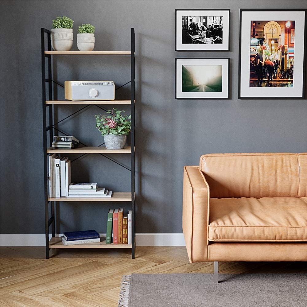 5 Tier Wood Bookcase with Adjustable Shelves B102