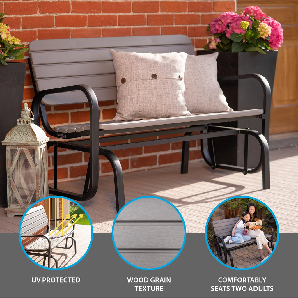 Polyethylene Outdoor Glider Bench Gray C6436
