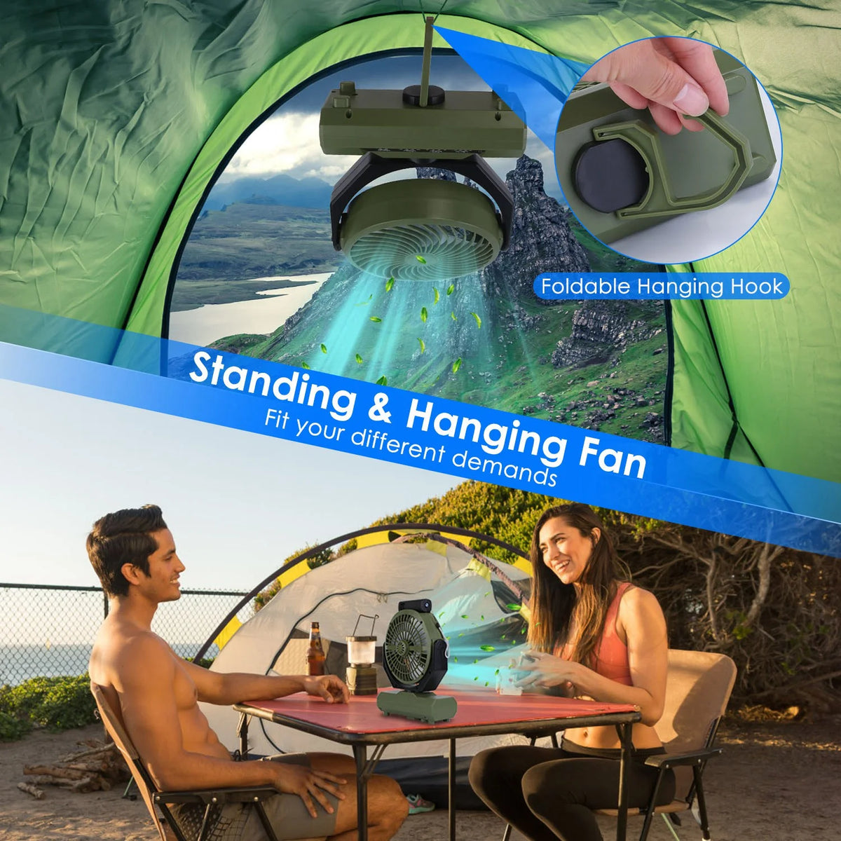 Portable Rechargeable Camping Fan with Flashlight Power Bank N481
