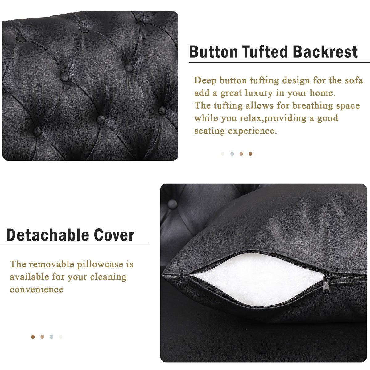 Black PU Upholstered Loveseat Sofa with Metal Legs H855533