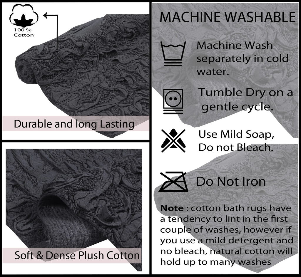 100% Cotton Non-Slip Bathroom Rug Set, 4 Piece Bath Mat Set with Contour Grey W36451