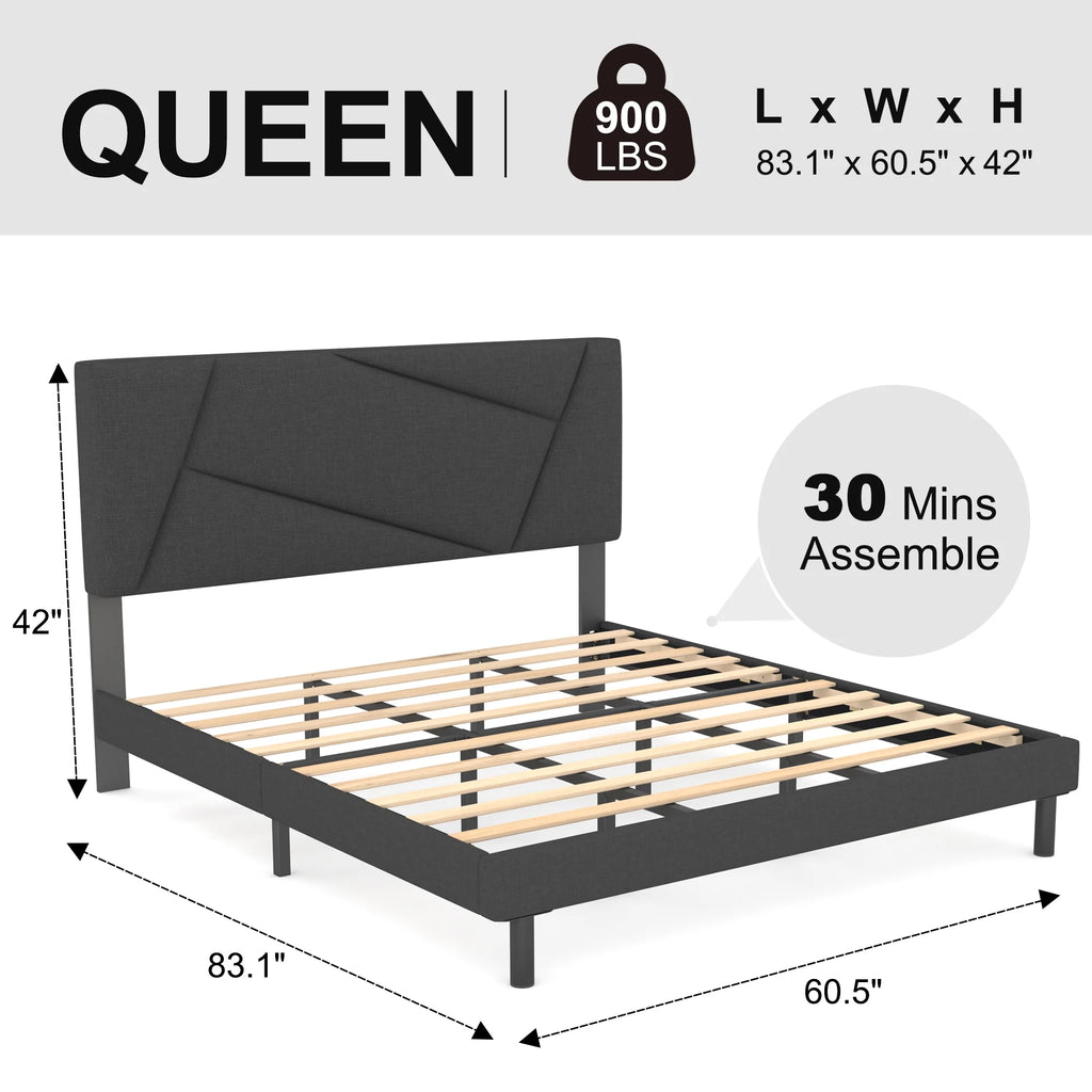 Queen Size Fabric Upholstered Platform Bed Frame N4143