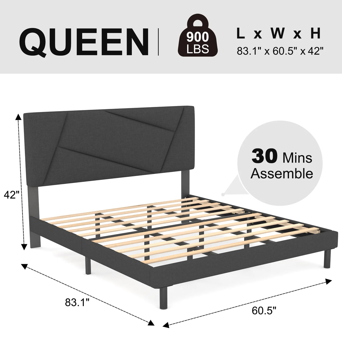 Queen Size Fabric Upholstered Platform Bed Frame N4143