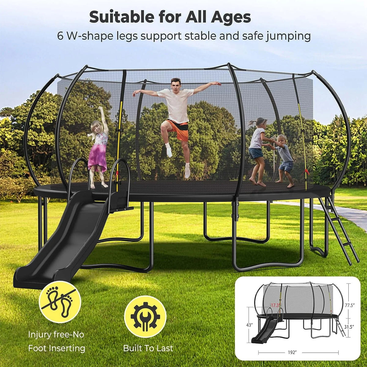 12 14 16FT Trampoline with Slide, Enclosure Net and Ladder R543532