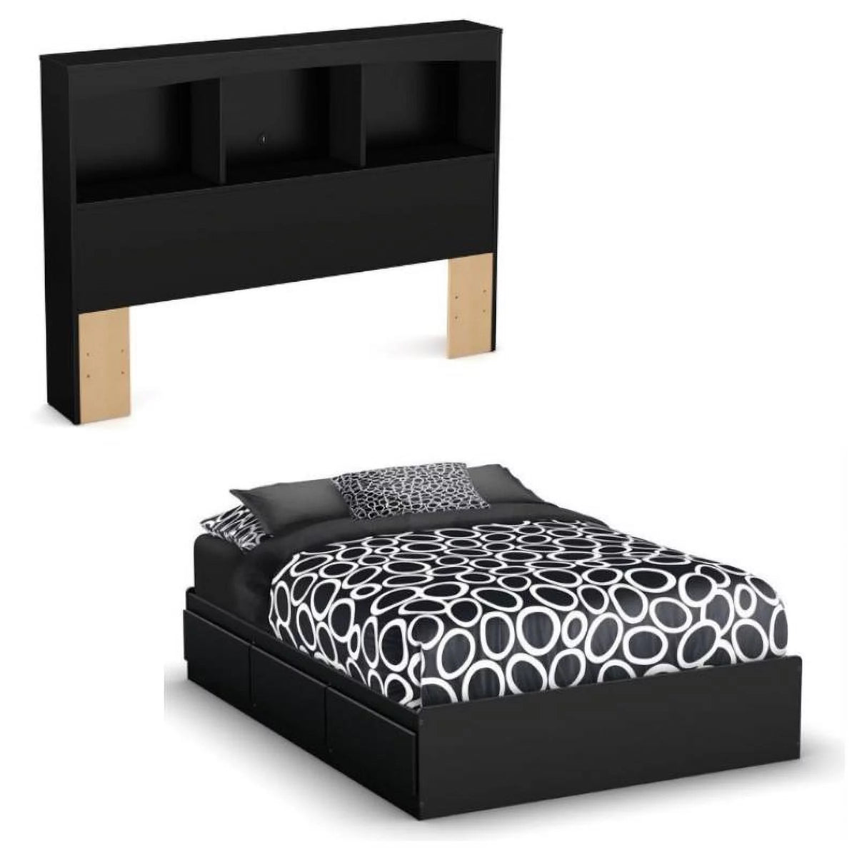 2-Piece Full Bed and Bookcase Headboard Set H7001