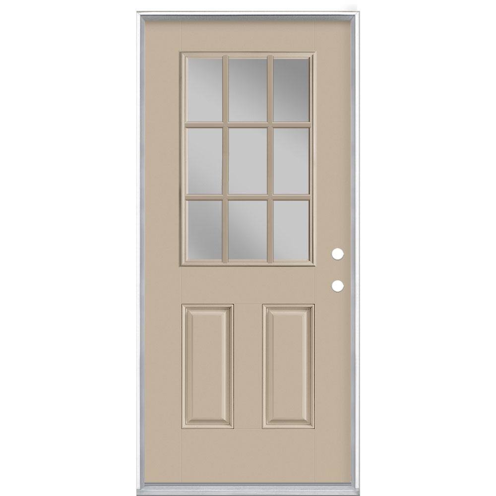 36 in. x 80 in. 9 Lite Painted Smooth Fiberglass Prehung Front Door P58345