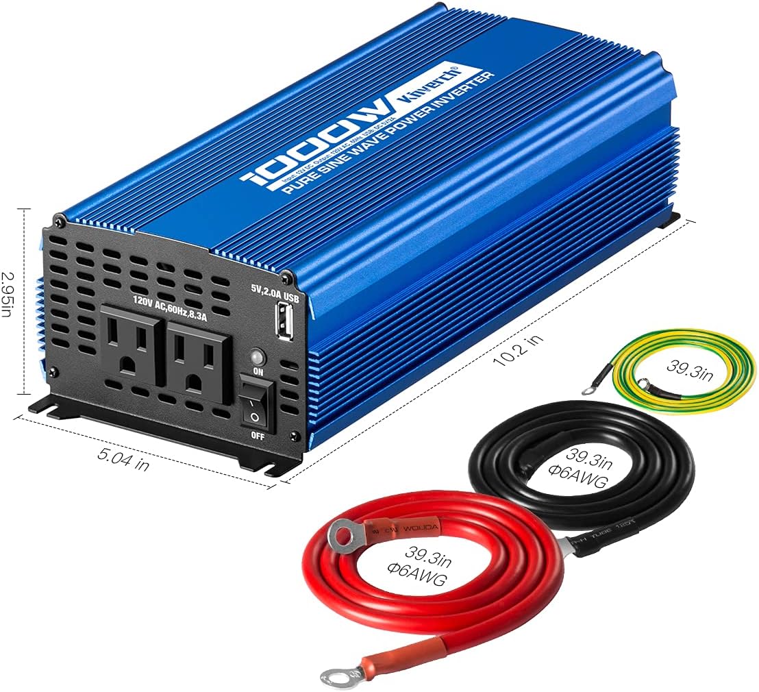 2000W Pure Sine Wave Power Inverter 12V DC to 110V AC with 3 AC Outlets & 1 USB Port Z470