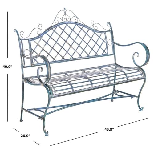 Antique Blue Wrought Iron 46-inch Garden Bench I7995