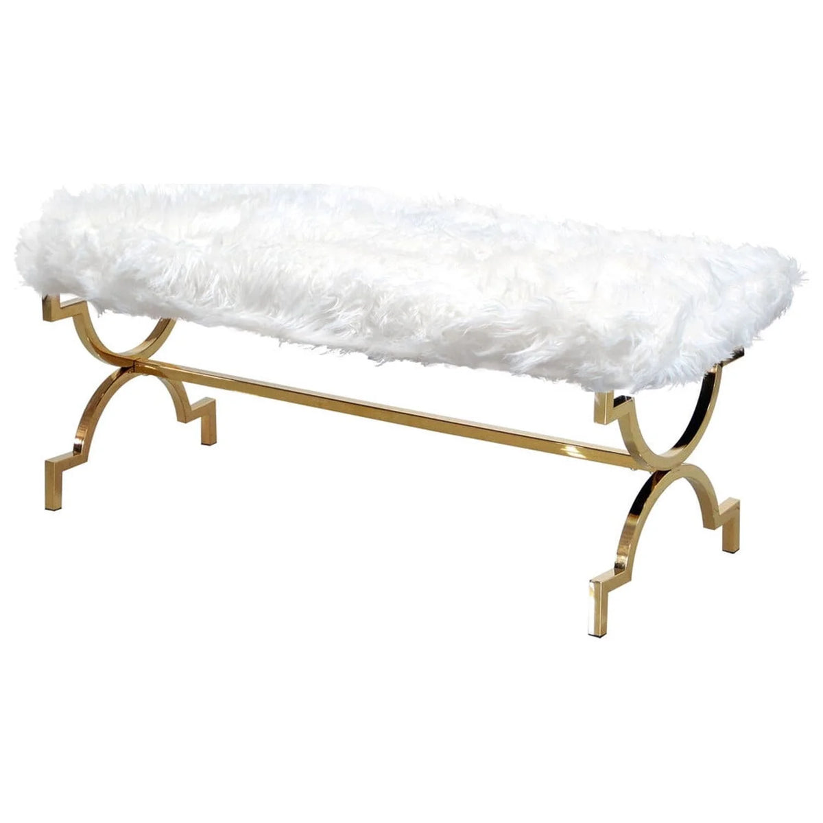 Faux Fur Upholstered Bench with Stainless Steel Frame D263388