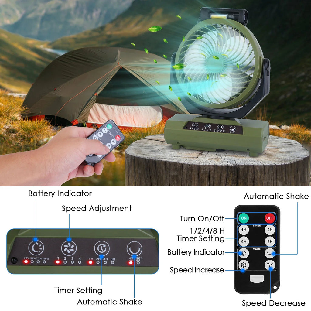 Portable Rechargeable Camping Fan with Flashlight Power Bank N481