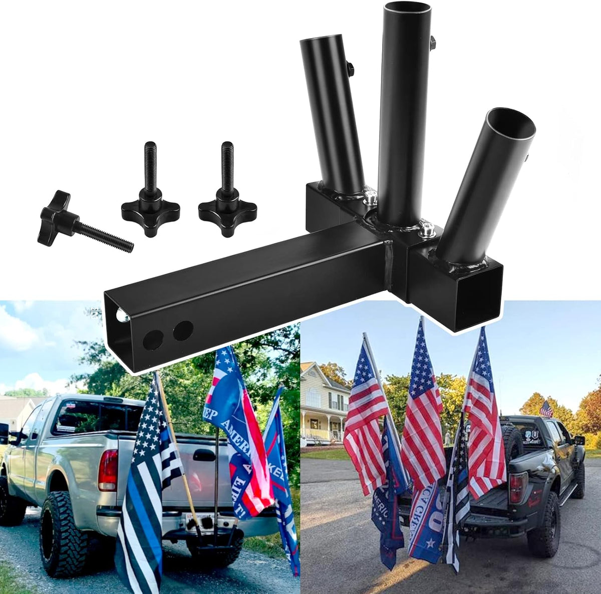 Hitch Mount Flag Pole Holder for 2 Hitch Receivers W146468