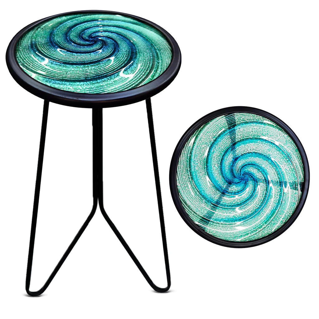 Mosaic Metal Round Glass Table 12x12x22 inch W377
