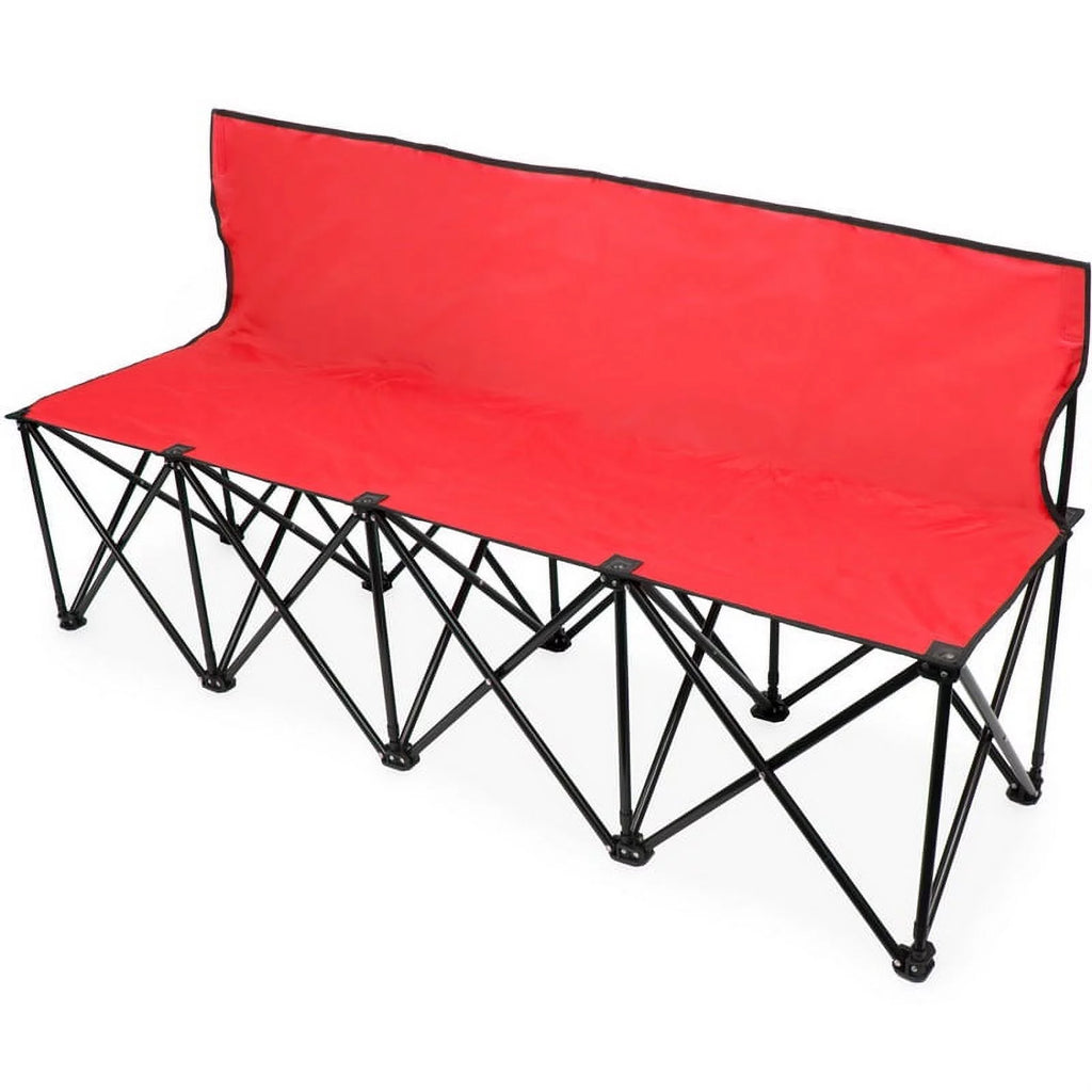 Portable Folding 4 Seat Bench with Back, Red V7241