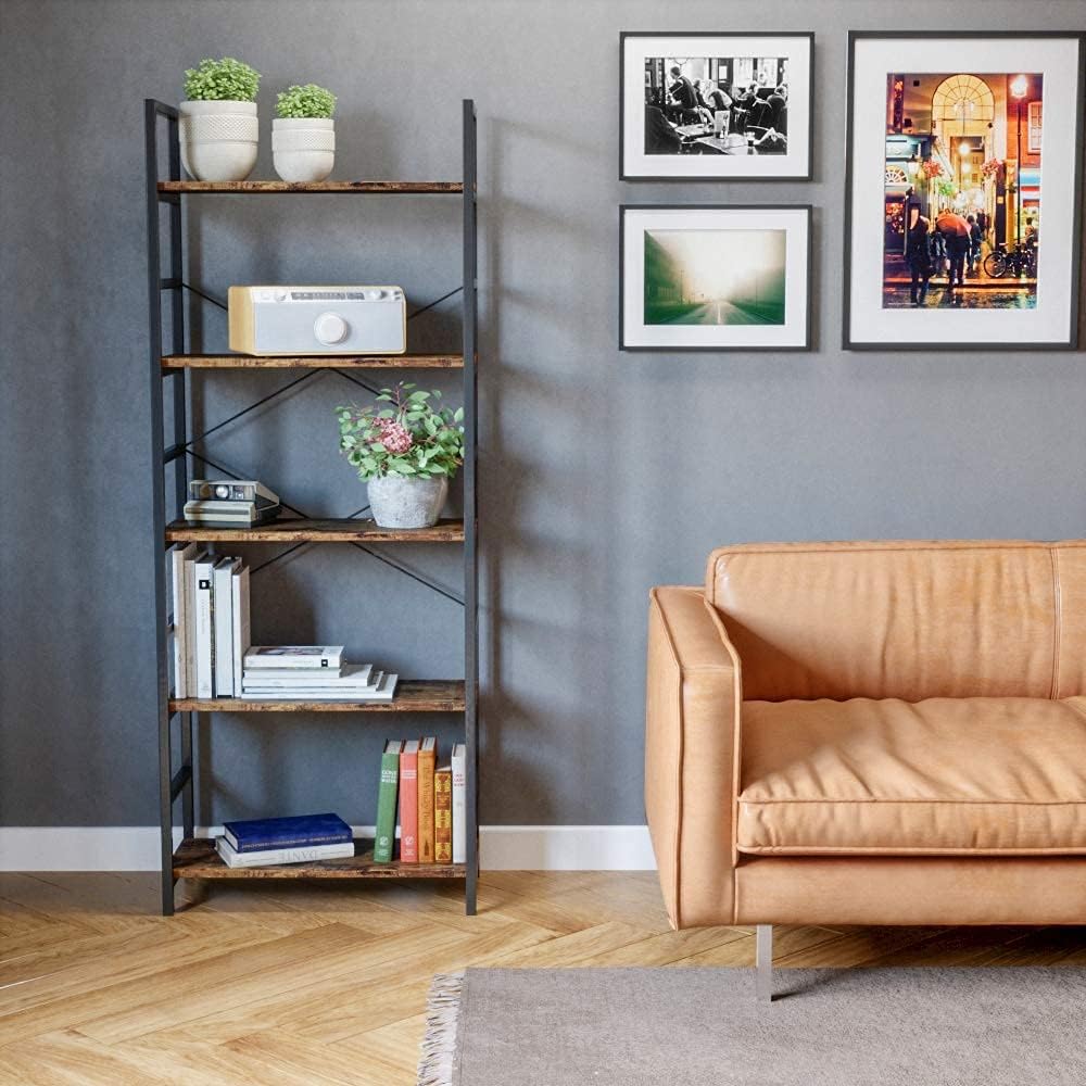 5 Tier Wood Bookcase with Adjustable Shelves B102
