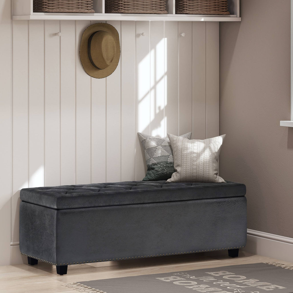 Stone Grey Rectangle Storage Ottoman Q832862