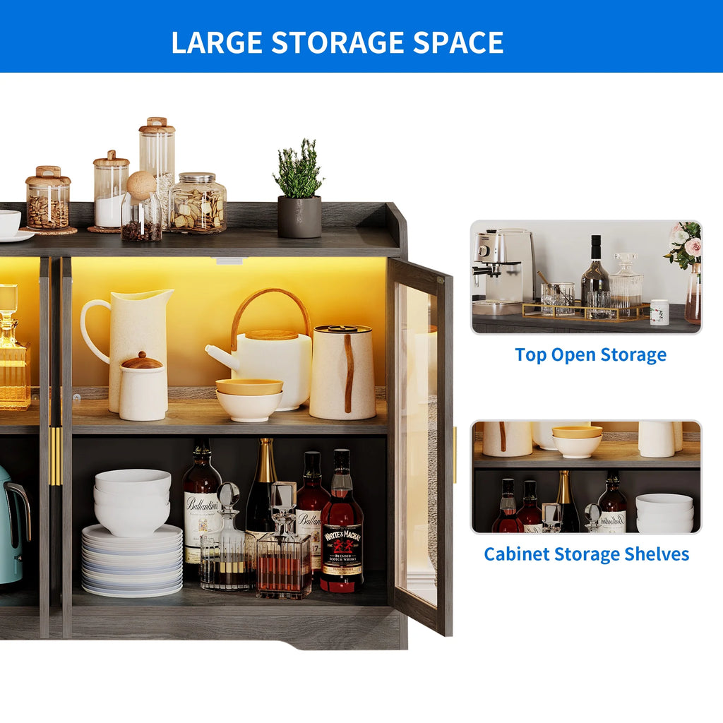 Gray Wood Acrylic Glass Sideboard Cabinet with LED Light E309238
