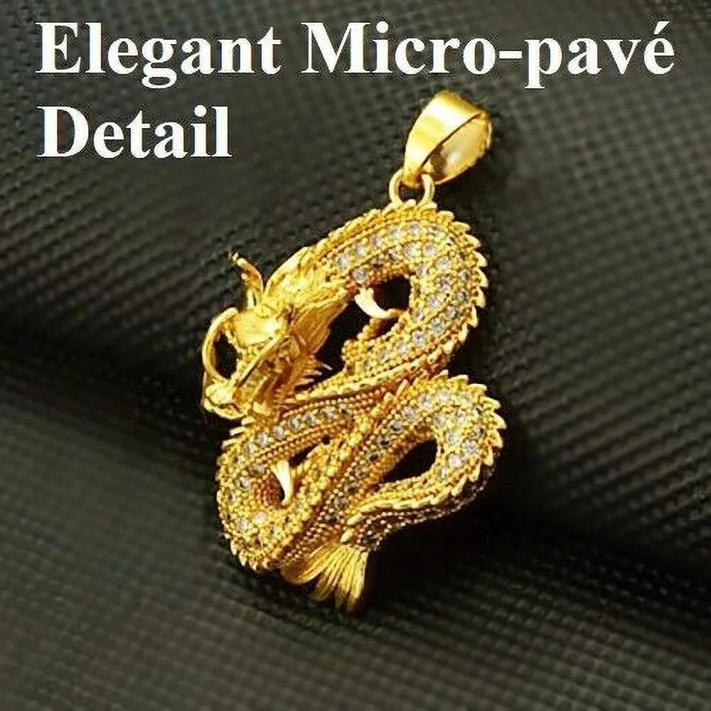 18K Gold Filled Over Silver Dragon Pendant Necklace F53264