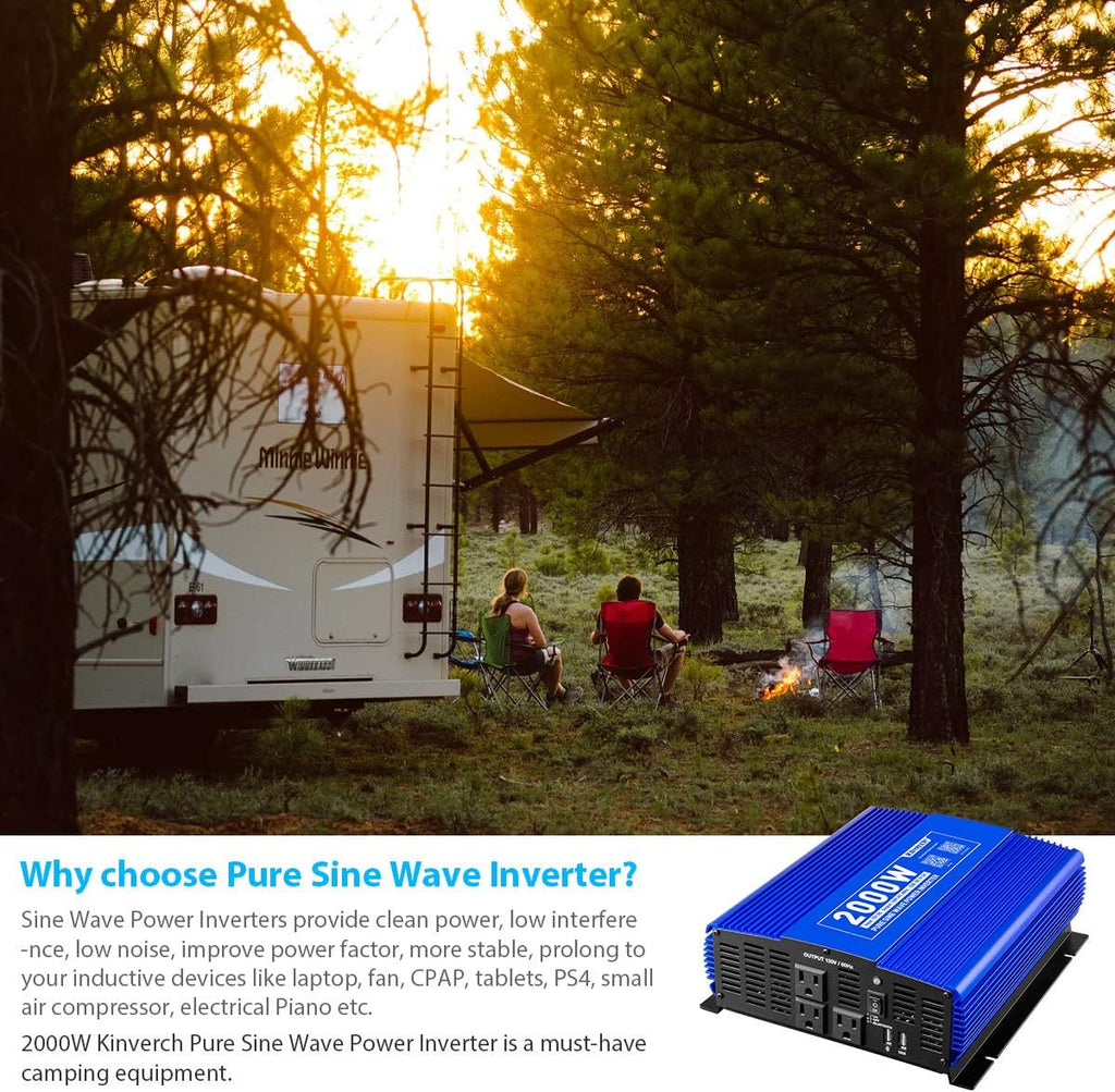 2000W Pure Sine Wave Power Inverter 12V DC to 110V AC with 3 AC Outlets & 1 USB Port Z470