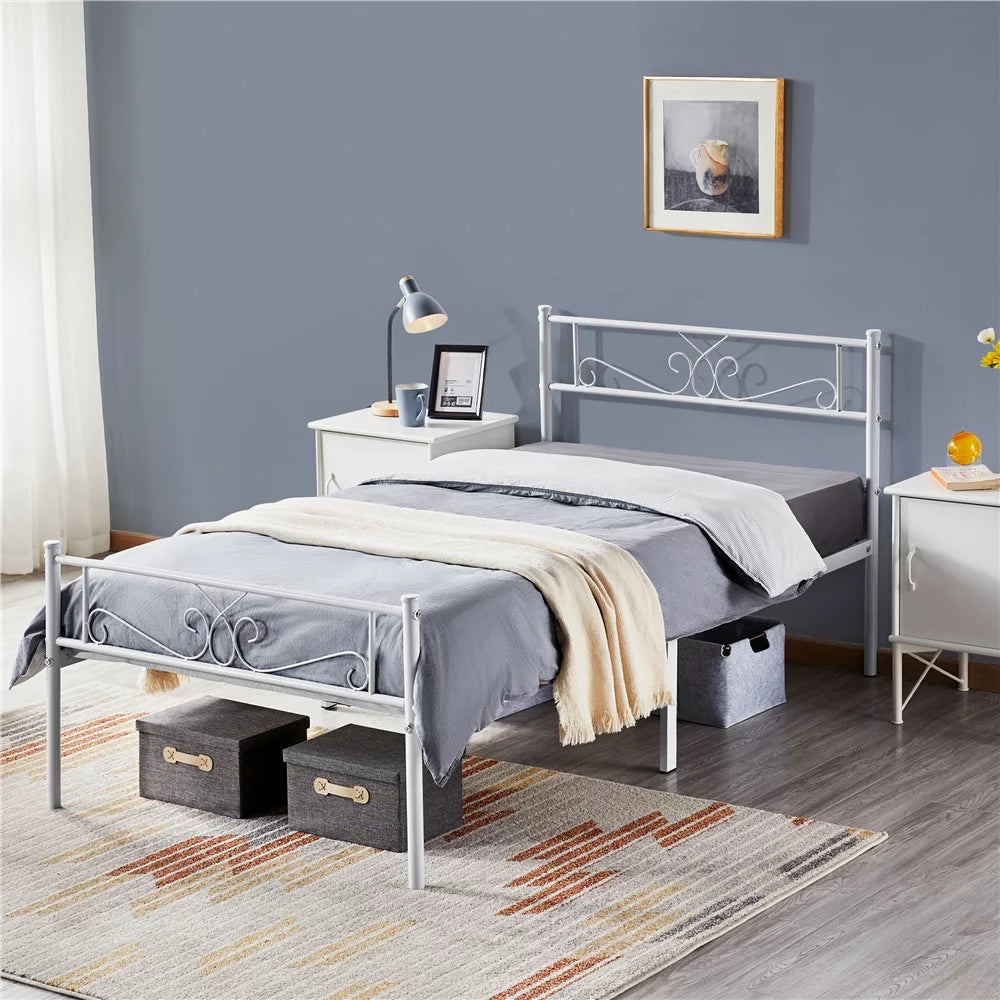 Twin Size Black Metal Platform Bed Frame with Headboard and Footboard K87188