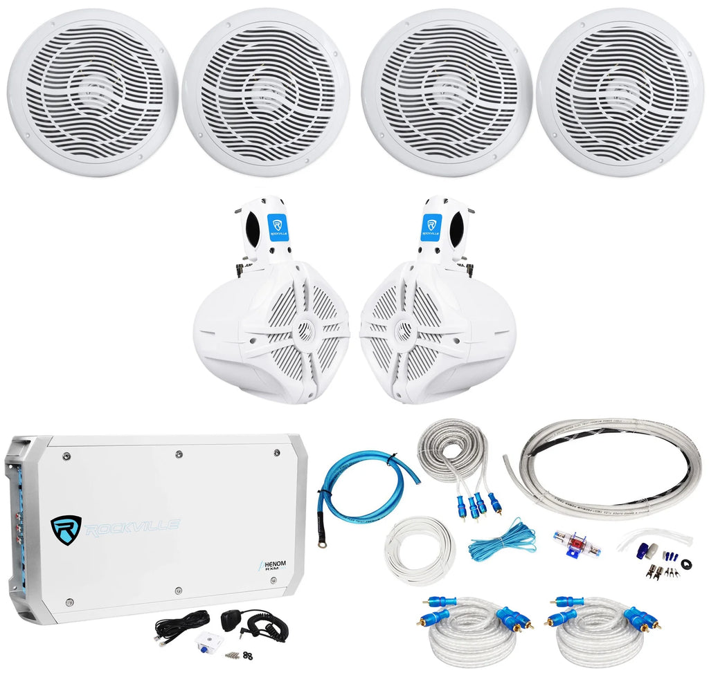 8" 1600w Marine Boat Speakers with Wakeboards Amp Wire Kit N931