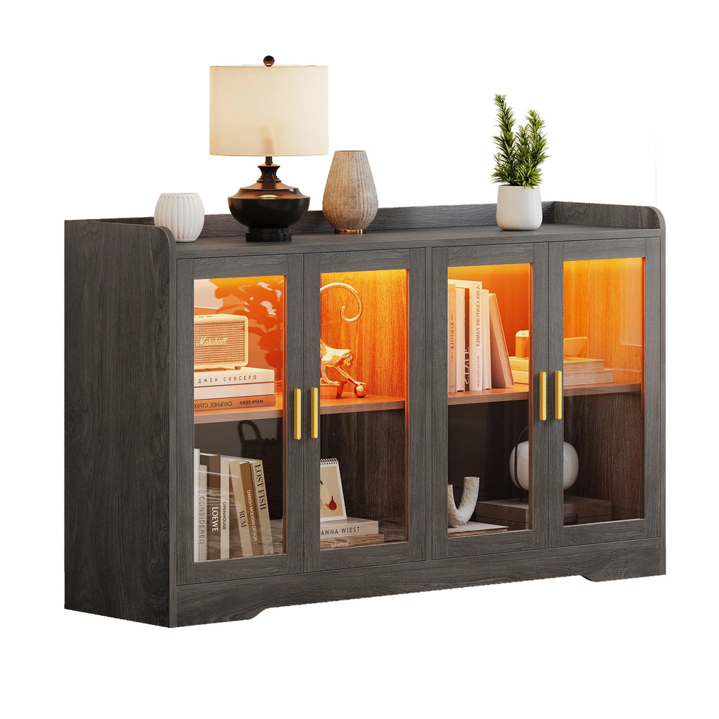 Gray Wood Acrylic Glass Sideboard Cabinet with LED Light E309238