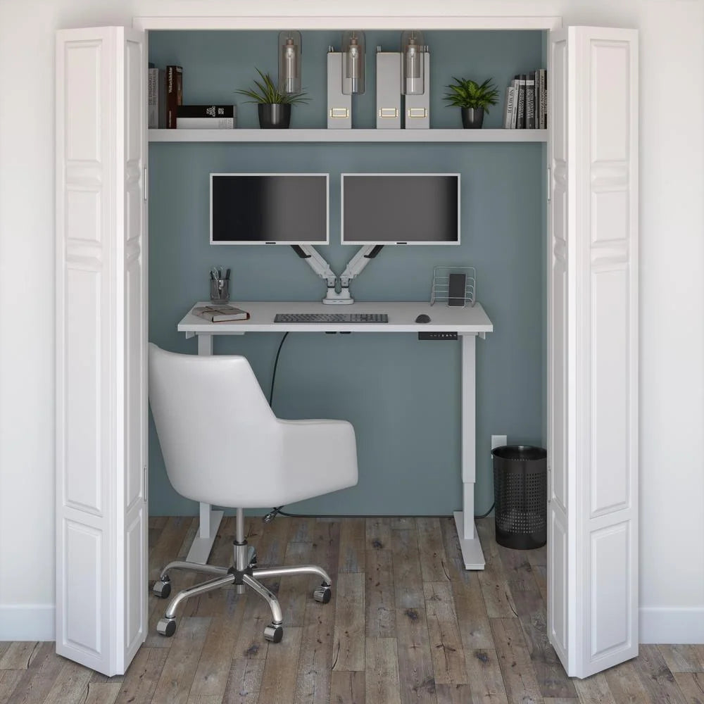 White Electric Standing Desk with Monitor Arms Y122429